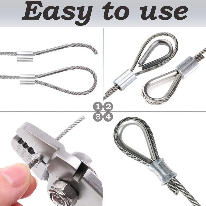 AFences 1/8" Stainless Steel Cable,100FT Wire Rope with Loop Sleeve and Wire Rope Thimble,7x7 Strand Core Metal Wire for Deck Railing System,String Light Hanging Kit,Garden Wire,1/8" Aircraft Cable - Image 3