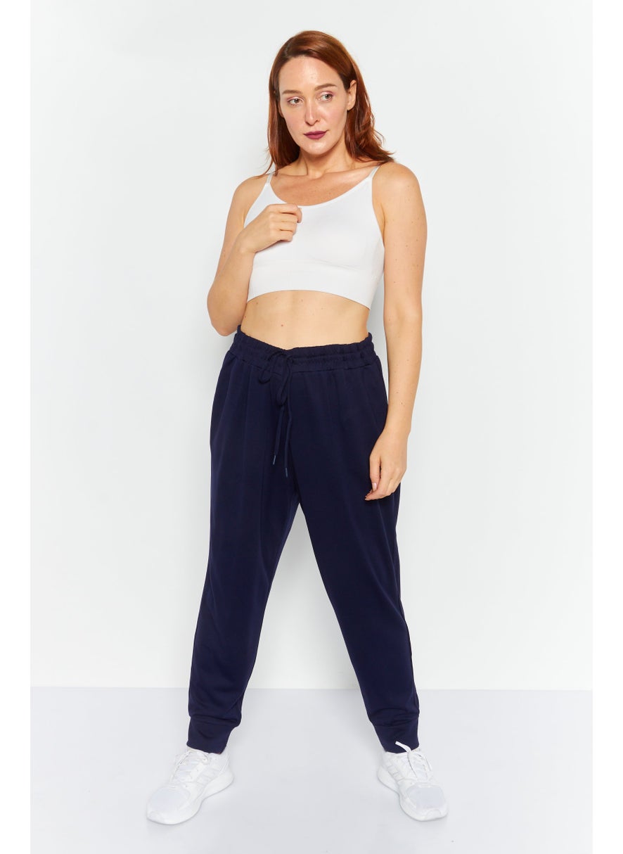 Jones New York - Women Solid Drawstring Sweatpants, Navy Blue - Image 1