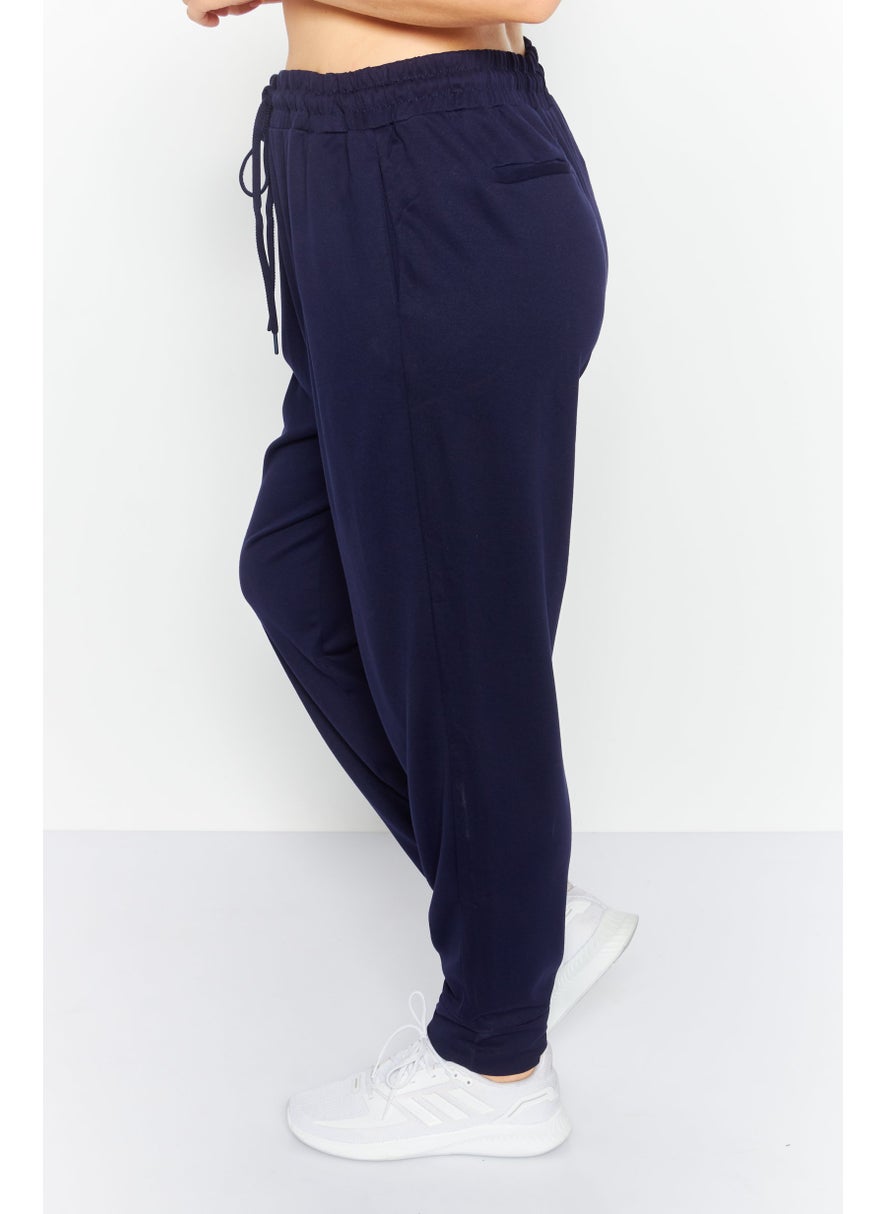 Jones New York - Women Solid Drawstring Sweatpants, Navy Blue - Image 1