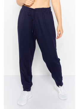Women Solid Drawstring Sweatpants, Navy Blue