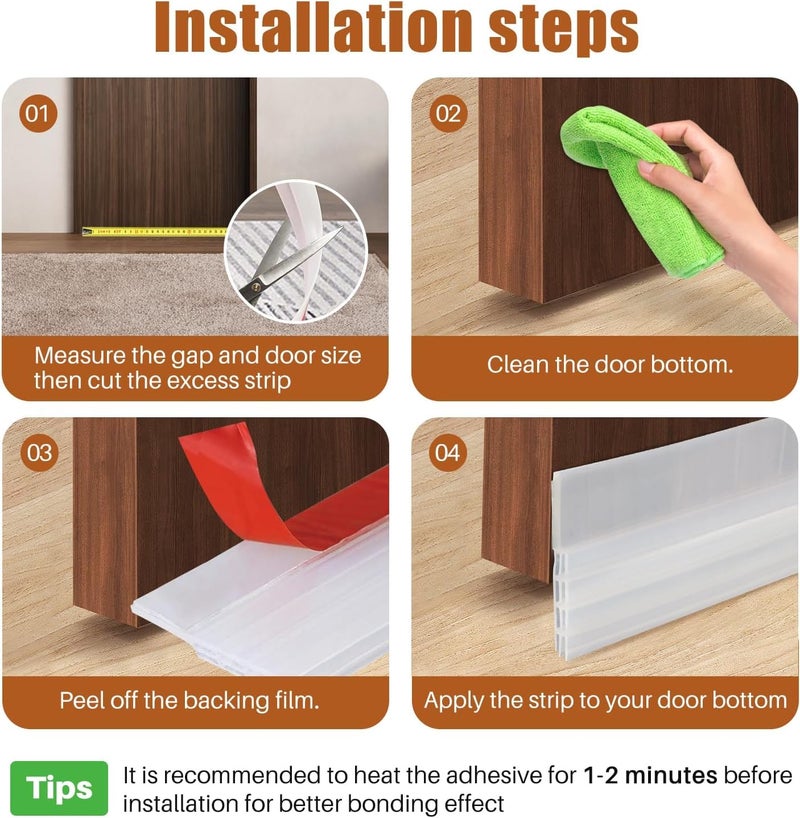RANUR Silicone Self Adhesive Silicone Door Bottom Sealing Strip Guard for Home Door Protector for Home from Dust, Waterproof, Soundproof Door Seal, Door Air Blocker(1 Meter-Pack of 2, Transparent) - Image 4