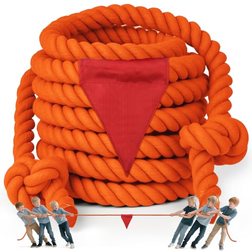 X XBEN Tug of War Rope with Flag for Kids 20FT Teens and Adults Soft Cotton Rope Games for Team Building Activities Family Reunion Birthday Party - Image 1