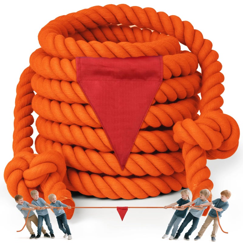 X XBEN Tug of War Rope with Flag for Kids 20FT Teens and Adults Soft Cotton Rope Games for Team Building Activities Family Reunion Birthday Party - Image 2