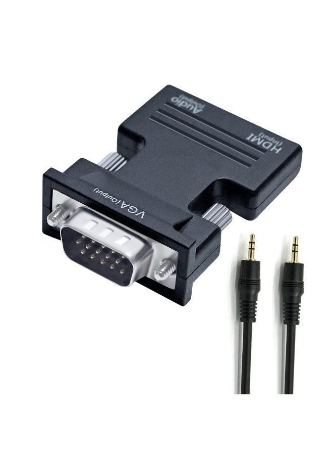 شابية محول HDMI إلى VGA اتجاهي مع منفذ صوت 3.5 مم (مخرج مصدر HDMI للكمبيوتر المحمول إلى تلفزيون VGA) لشاشة الكمبيوتر القديمة وجهاز العرض والفيديو 1080P (مدخل HDMI أنثى ومخرج VGA ذكر) - Image 1