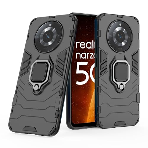 CEDO Kickstand Cover for Realme Narzo 60 (5G) Rugged Case | Built-in Stand Rotating Ring Holder | Military Grade Armor Bumper Back Cover (Black) - Image 1