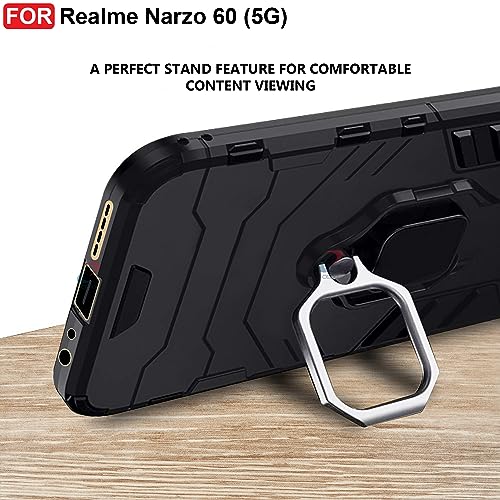 CEDO Kickstand Cover for Realme Narzo 60 (5G) Rugged Case | Built-in Stand Rotating Ring Holder | Military Grade Armor Bumper Back Cover (Black) - Image 5