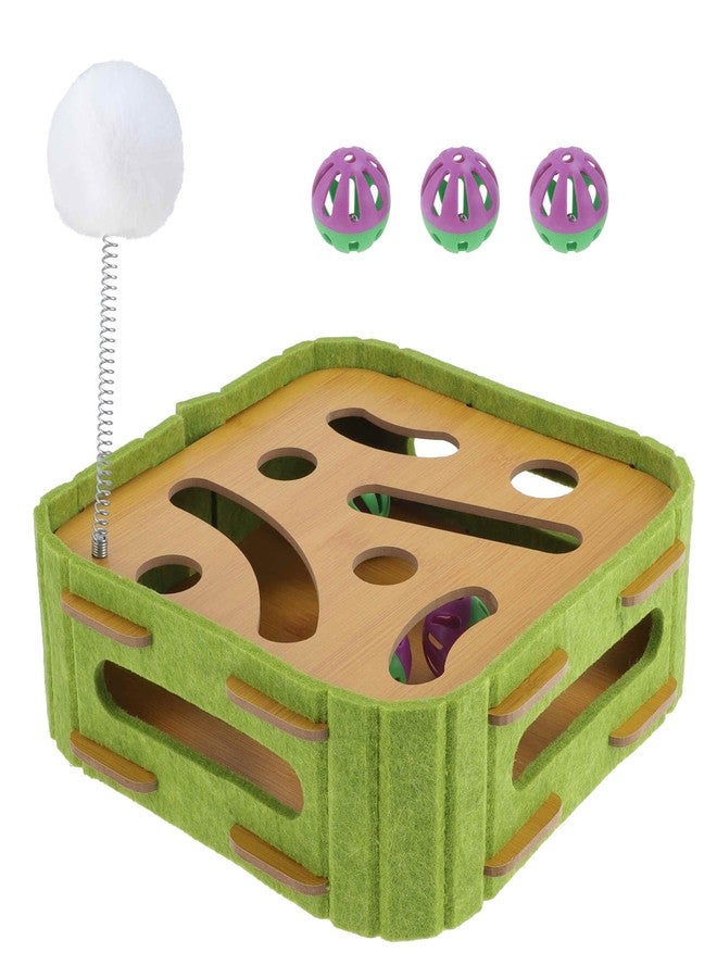 GLIDESMOOTH Interactive Cat Toy Puzzle Toys for Indoor, Felt Maze Box, Cat Toys, Mental Stimulation and Entertainment, Square, Green, 1 Set - Image 1