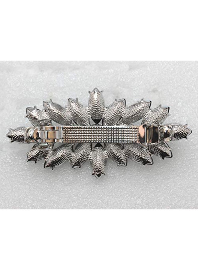 Faship Gorgeous Blue Rhinestone Crystal Floral Hair Barrette Clip - Image 3