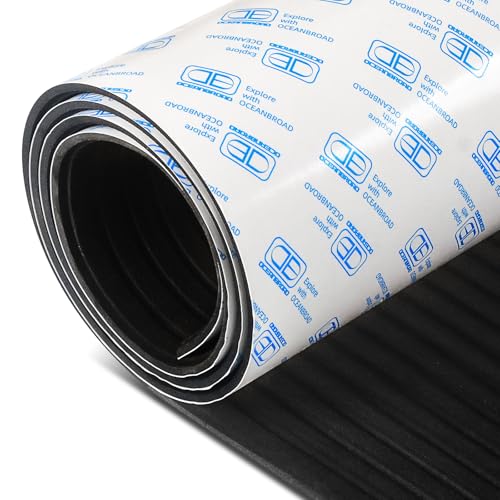 OCEANBROAD Boat Flooring 48x16 SelfAdhesive Strip Cut Grooves EVA Foam Sheet NonSlip Traction Pad for Boats Decking Surfboard SUP Paddleboard Kayak Black - Image 1