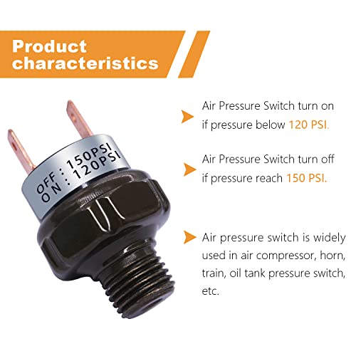 mankk Air Pressure Switch 120-150 PSI Thread 1/8" NPT 24V 12V DC Air Compressor Pressure Switch for Air Horn Train 120-150-1/8" NPT-BK - Image 4
