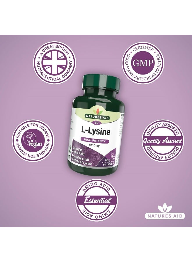 Natures Aid L-Lysine 1000 Mg, High Potency Essential Amino Acid, Vegan, 60 Tablets - Image 4