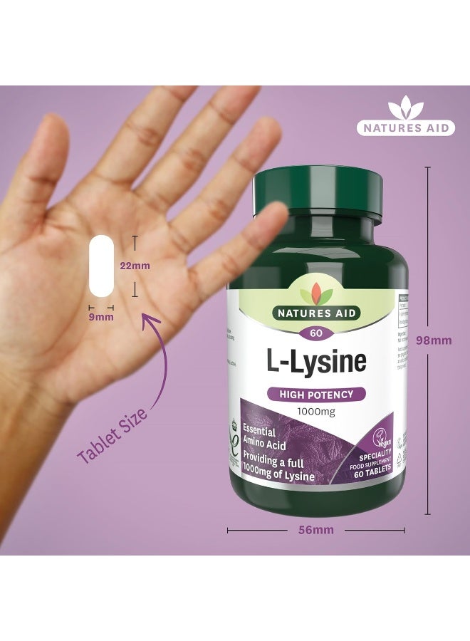 Natures Aid L-Lysine 1000 Mg, High Potency Essential Amino Acid, Vegan, 60 Tablets - Image 3