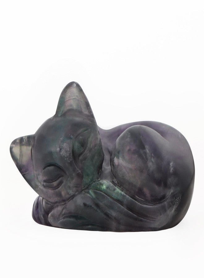 Artistone 2" Sleeping Cat Statue Rainbow Fluorite Healing Crystals Hand Carved Cute Kitten Figurine, Worry Stone for Anxiety Relif Home Desk Decor Animal Figurine - Image 1
