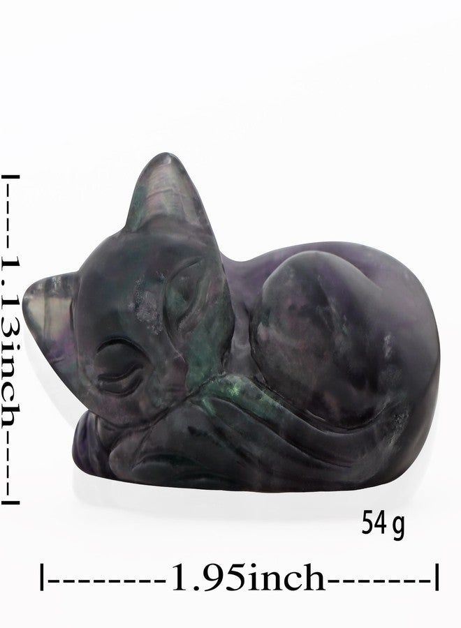 Artistone 2" Sleeping Cat Statue Rainbow Fluorite Healing Crystals Hand Carved Cute Kitten Figurine, Worry Stone for Anxiety Relif Home Desk Decor Animal Figurine - Image 3