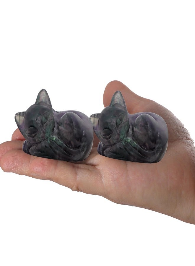 Artistone 2" Sleeping Cat Statue Rainbow Fluorite Healing Crystals Hand Carved Cute Kitten Figurine, Worry Stone for Anxiety Relif Home Desk Decor Animal Figurine - Image 4
