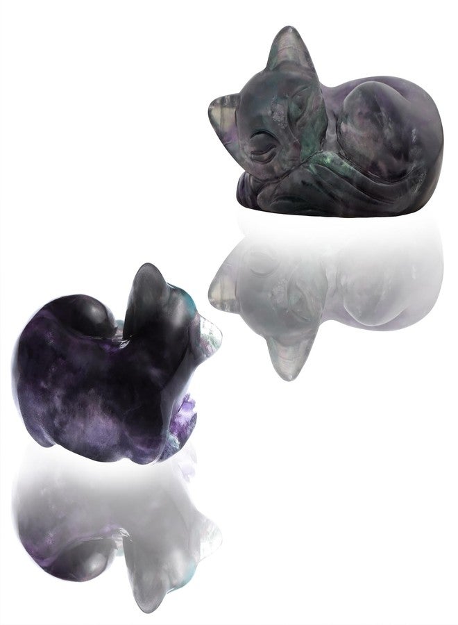Artistone 2" Sleeping Cat Statue Rainbow Fluorite Healing Crystals Hand Carved Cute Kitten Figurine, Worry Stone for Anxiety Relif Home Desk Decor Animal Figurine - Image 2