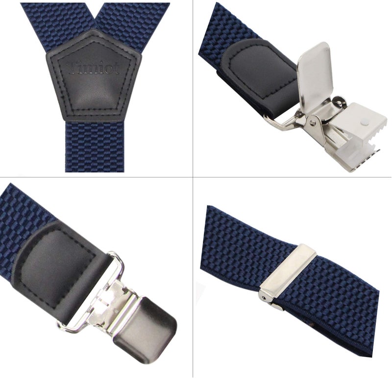 Timiot Premium Men's Y-Back Suspenders Stretch Perfect 1.5" Width for Work Style Formal Strong Heavy Duty Clips (Navy) - Image 2