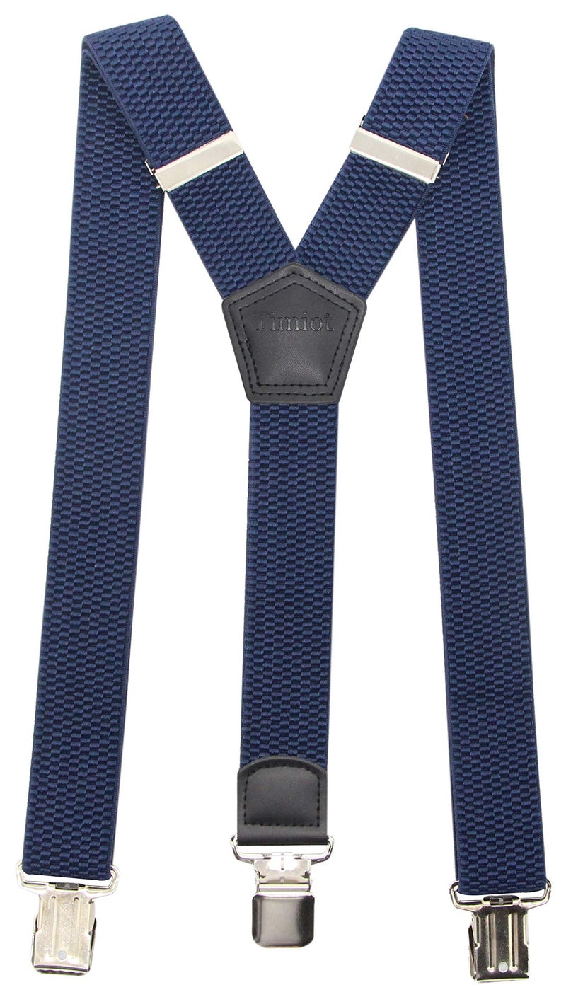 Timiot Premium Men's Y-Back Suspenders Stretch Perfect 1.5" Width for Work Style Formal Strong Heavy Duty Clips (Navy) - Image 1