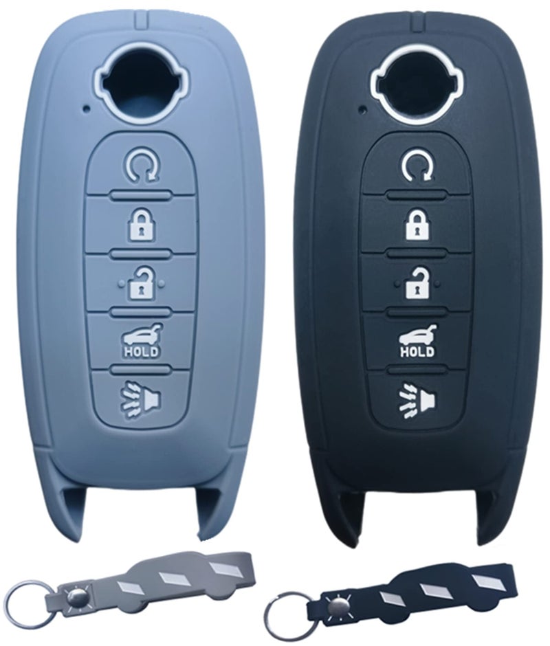 RUNZUIE 2Pcs 5 Buttons Silicone Smart Remote Key Fob Cover Compatible with 2024 2023 Nissan Pathfinder Rogue (Black/Gray) - Image 1