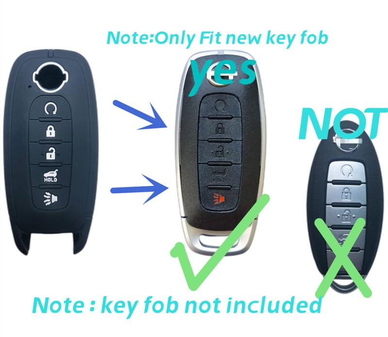 RUNZUIE 2Pcs 5 Buttons Silicone Smart Remote Key Fob Cover Compatible with 2024 2023 Nissan Pathfinder Rogue (Black/Gray) - Image 2