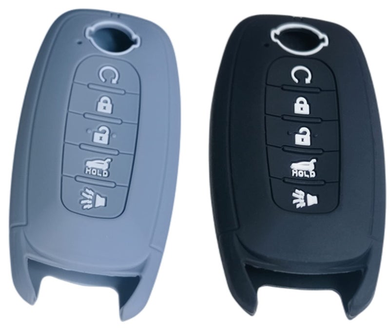 RUNZUIE 2Pcs 5 Buttons Silicone Smart Remote Key Fob Cover Compatible with 2024 2023 Nissan Pathfinder Rogue (Black/Gray) - Image 4