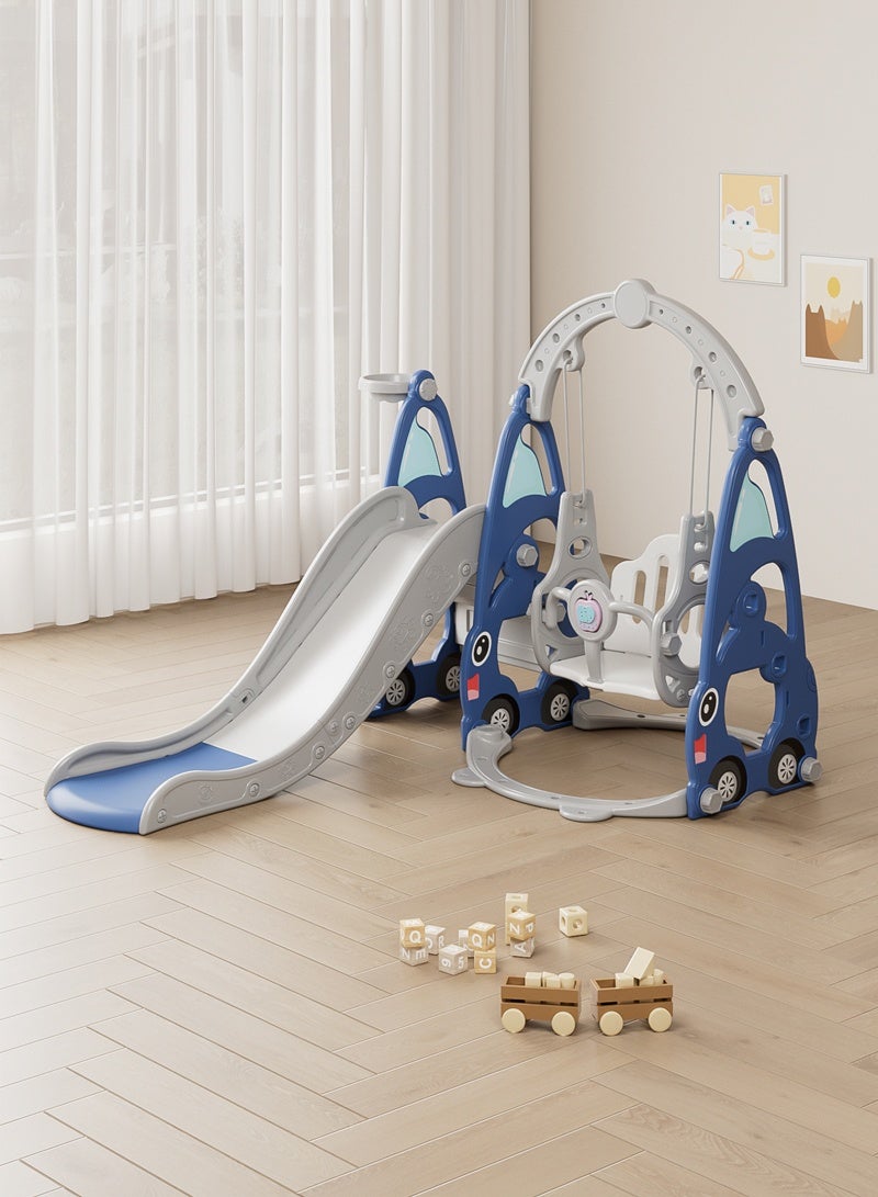 NEWLAN 4-in-1 Car-Themed Toddler Slide Set: Indoor-Outdoor Playground with Basketball Hoop, Swing & Climber, Safe Skill-Building Fun for Kids - Image 1