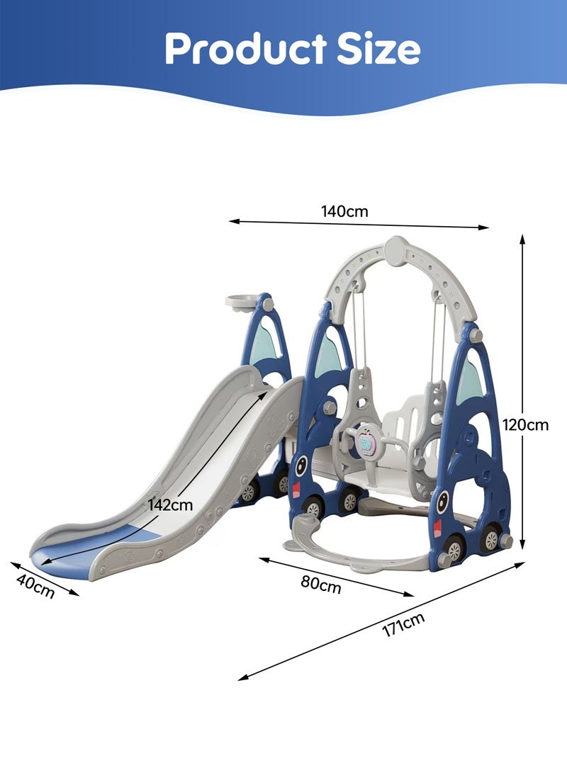 NEWLAN 4-in-1 Car-Themed Toddler Slide Set: Indoor-Outdoor Playground with Basketball Hoop, Swing & Climber, Safe Skill-Building Fun for Kids - Image 2