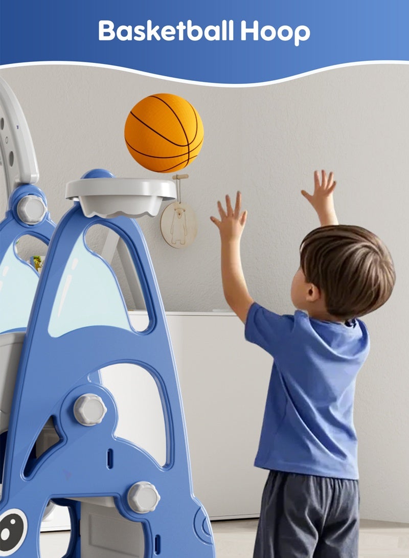 NEWLAN 4-in-1 Car-Themed Toddler Slide Set: Indoor-Outdoor Playground with Basketball Hoop, Swing & Climber, Safe Skill-Building Fun for Kids - Image 3