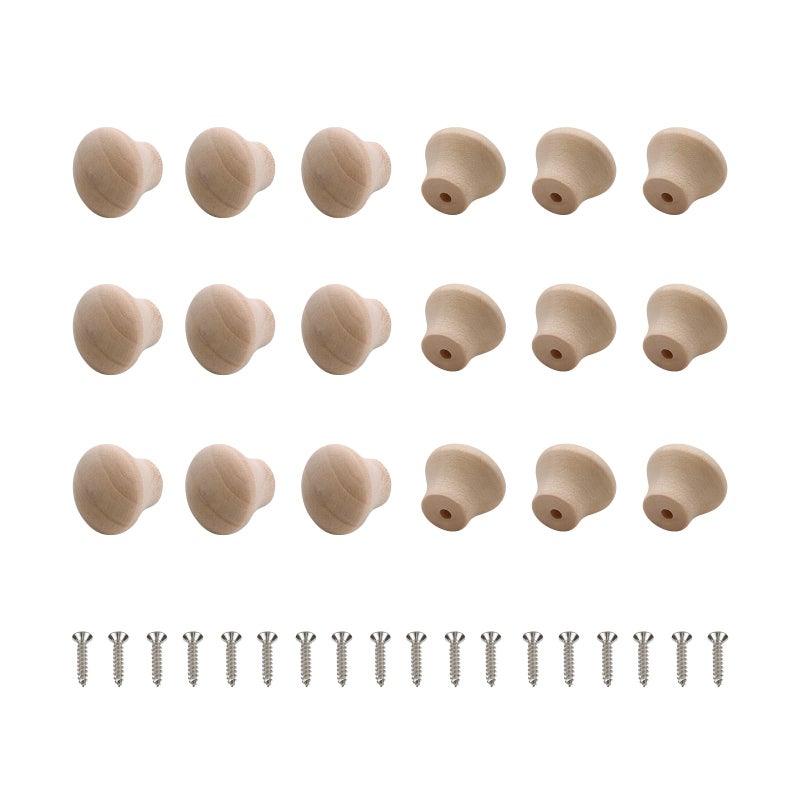 Oedema Wood Unfinished Cabinet Knobs Mini Wooden Drawer Handle Furniture Door Pull Knobs 0.69"Ã—0.55", 20PCS with Screws - Image 1