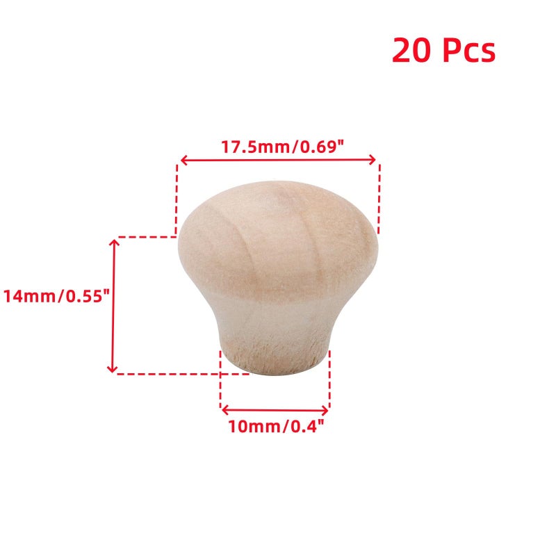 Oedema Wood Unfinished Cabinet Knobs Mini Wooden Drawer Handle Furniture Door Pull Knobs 0.69"Ã—0.55", 20PCS with Screws - Image 2