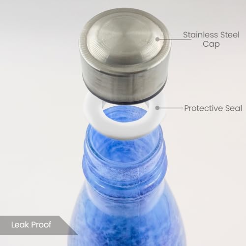 Red Butler 1000ml Printed Glass Bottle | Leak-Proof Airtight Stainless Steel Lid | Fridge Bottle for Water, Smoothies, Juices | White & Blue| Set of 4 - Image 5