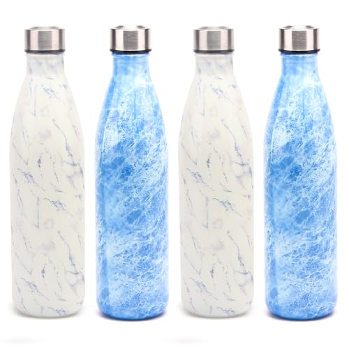 Red Butler 1000ml Printed Glass Bottle | Leak-Proof Airtight Stainless Steel Lid | Fridge Bottle for Water, Smoothies, Juices | White & Blue| Set of 4 - Image 2