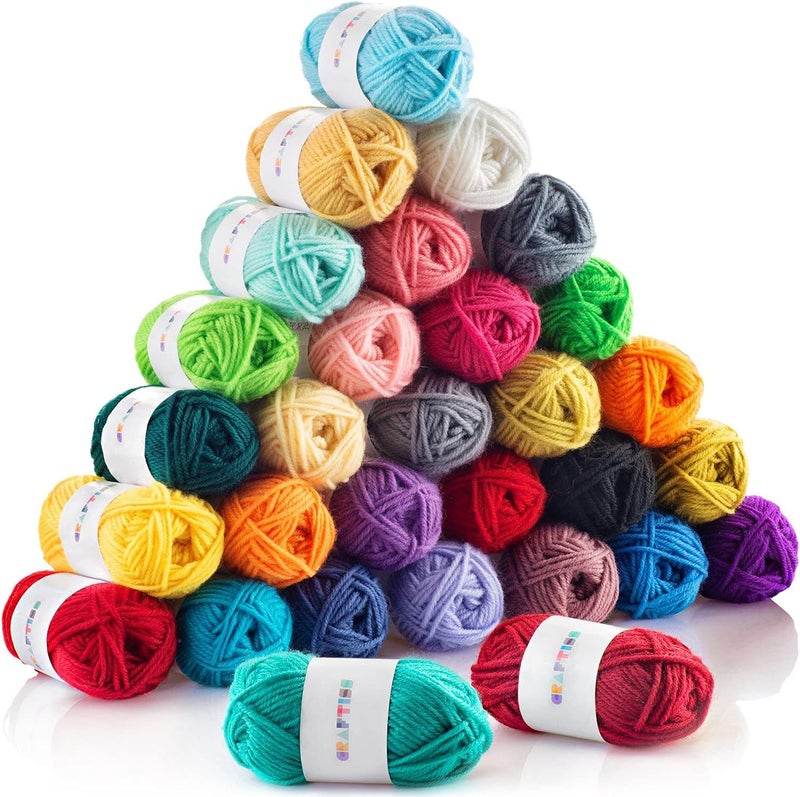 CRAFTISS 30 of 20g/0.7Oz Acrylic Yarn Mini Skeins - 1300 Yards of Soft Yarn for Crocheting and Knitting Craft Project, Assorted Starter Crochet Bulk Kit for Adults and Kids - Image 1