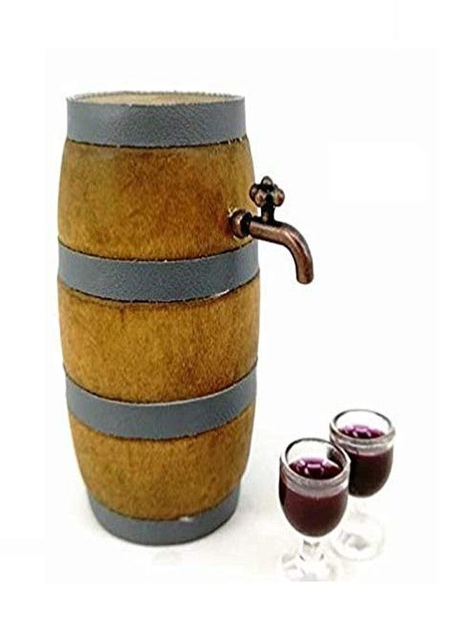 EatingBiting 1:12 Doll Mini House Christmas House Miniature Furniture Beer Barrel Cask Beer Keg Beer Mug 3Pcs Set (1 Beer Barrel & 2 Cup) Photography Props House Ornaments - Image 1