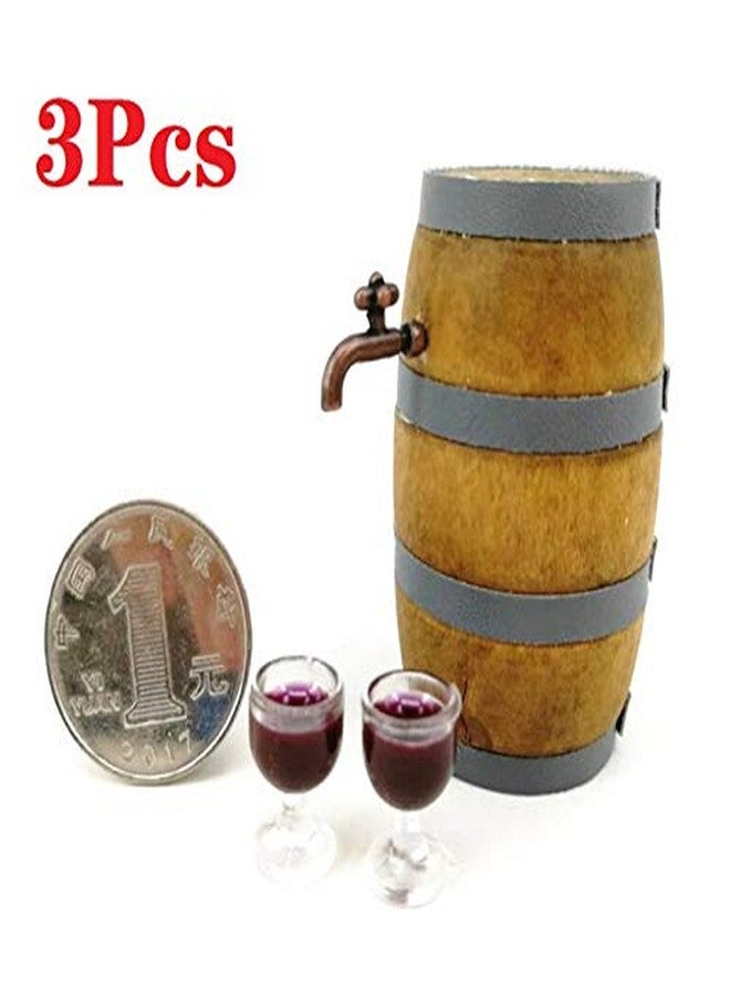 EatingBiting 1:12 Doll Mini House Christmas House Miniature Furniture Beer Barrel Cask Beer Keg Beer Mug 3Pcs Set (1 Beer Barrel & 2 Cup) Photography Props House Ornaments - Image 2
