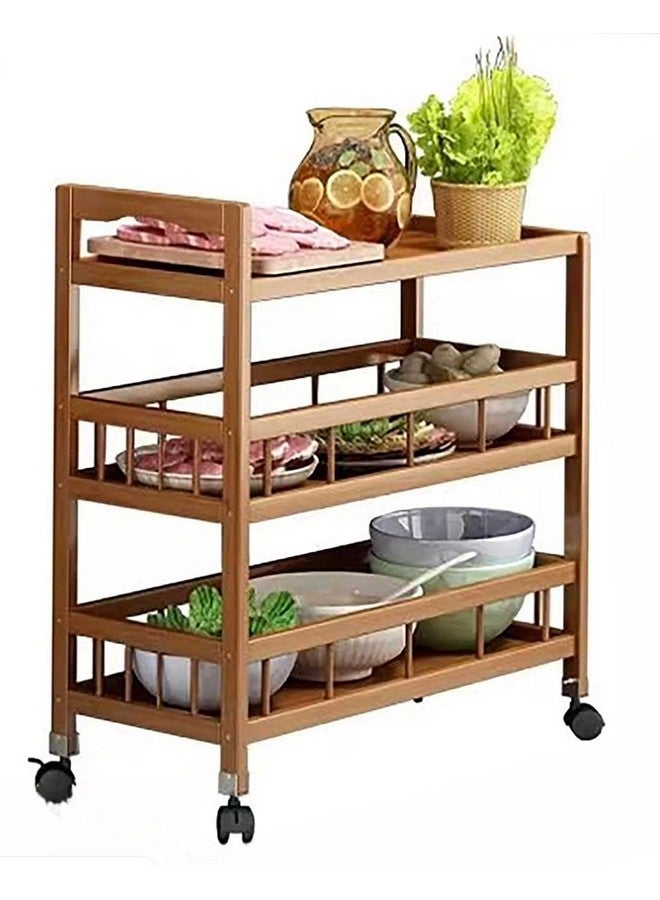 VBM VBM Multi-Purpose 3 Tier Bamboo Serving Trolley With Wheels - Wine Cart, Utility Cart, Kitchen Storage, Seasoning Rack for Dining Room  - Image 1
