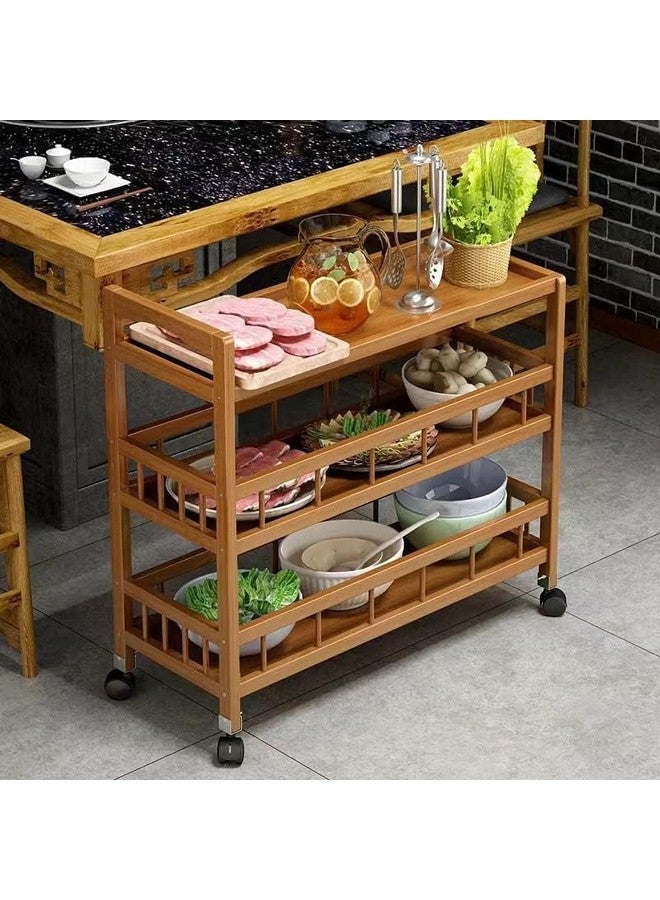 VBM VBM Multi-Purpose 3 Tier Bamboo Serving Trolley With Wheels - Wine Cart, Utility Cart, Kitchen Storage, Seasoning Rack for Dining Room  - Image 5