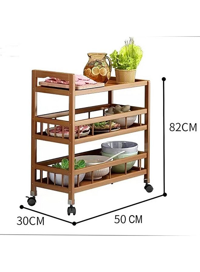 VBM VBM Multi-Purpose 3 Tier Bamboo Serving Trolley With Wheels - Wine Cart, Utility Cart, Kitchen Storage, Seasoning Rack for Dining Room  - Image 2