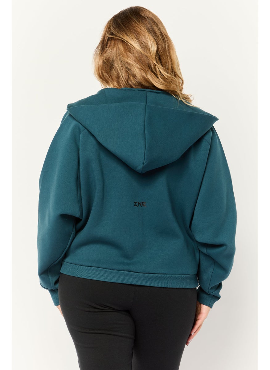 Adidas - Women Sportswear Fit Long Sleeve Outdoor Hoodie, Dark Teal Blue - Image 1