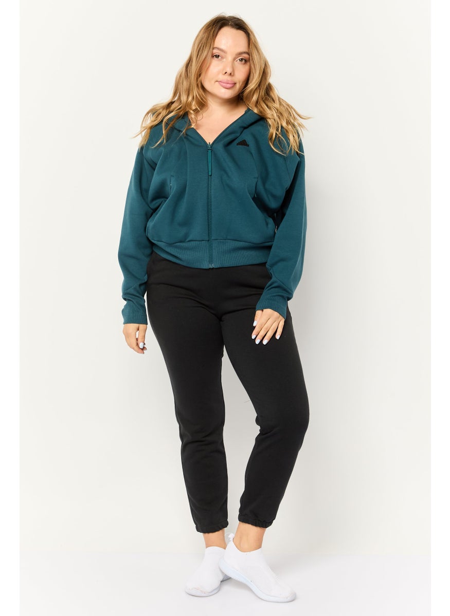 Adidas - Women Sportswear Fit Long Sleeve Outdoor Hoodie, Dark Teal Blue - Image 1