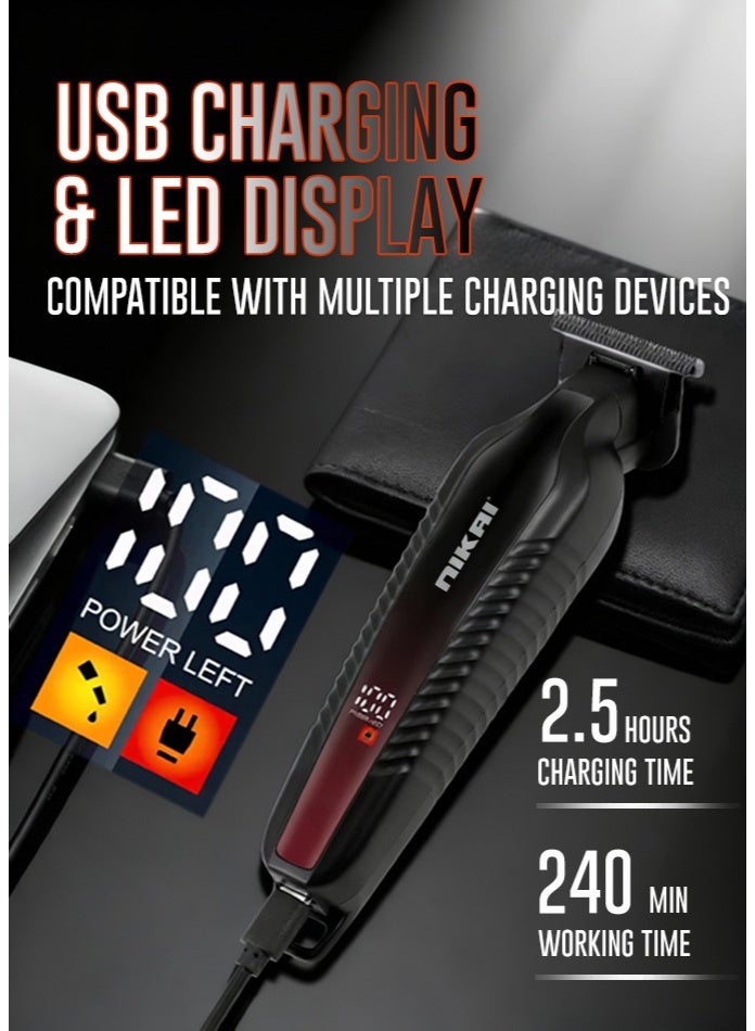نيكاي أفضل ماكينة حلاقة شعر ولحية احترافية للرجال من نيكاي | بطارية ۱۲۰۰ مللي أمبير | ۲۴۰ دقيقة من التشغيل | شحن سريع من النوع C | شفرة T دقيقة | شاشة ليد | ماكينة حلاقة لاسلكية متينة مع ۳ أمشاط توجيهية - Image 4