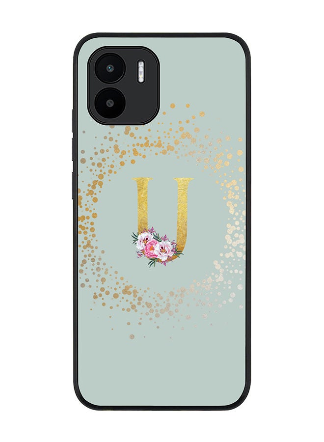 Stylizedd Rugged Black edge case for Xiaomi Redmi A2 / Xiaomi Redmi A1 Slim fit Soft Case Flexible Rubber Edges TPU Gel Thin Cover - Custom Monogram Initial Letter Floral Pattern Alphabet - U (Light Grey) - Image 1