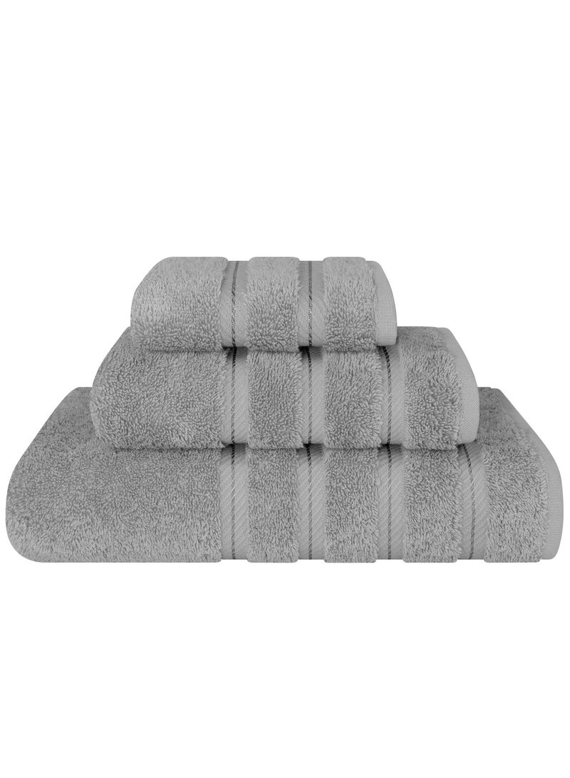 Safi Plus Towel Set 3 Piece Luxury Hotel Quality 600 GSM 100% Genuine Combed Cotton, Super Soft & Absorbent Family Bath Towels -  1 Bath Towel, 1 Hand Towel, 1 Washcloth - Light Grey - Image 1