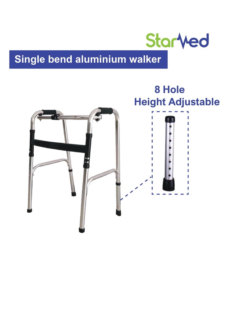 STARMED - StarMed Aluminium Single Bend Walker, Adjustable Height, Lightweight Walking Support, button bend - Image 1