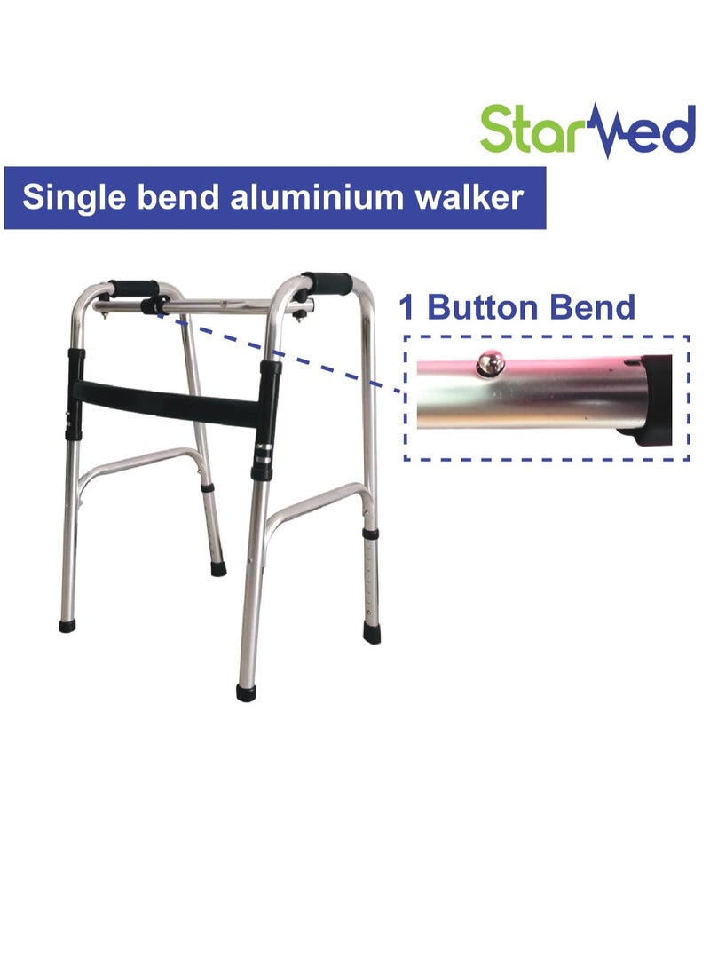 STARMED - StarMed Aluminium Single Bend Walker, Adjustable Height, Lightweight Walking Support, button bend - Image 1