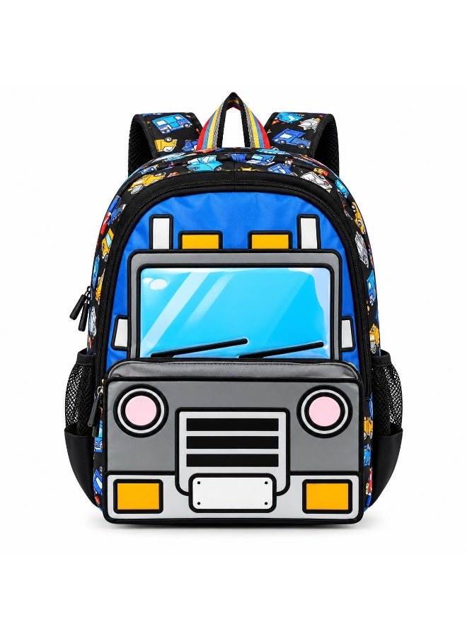Kidzilla Waterproof School Bag for Boys, Dark Blue Robot Print Backpack, 35x26x10cm Durable Bookbag Gift - Image 1