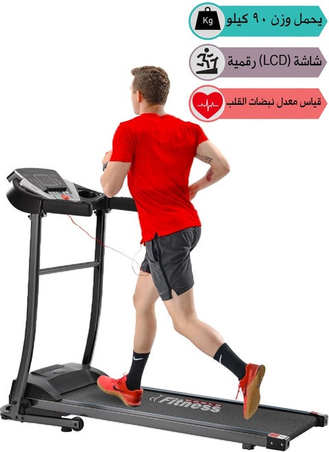 جهاز جري كهربائي قابل للطي، جهاز سير بقوة 1 حصان للاستخدام المنزلي جهاز مشي مزود بشاشة LCD لقياس السرعة ومعدل نبضات القلب