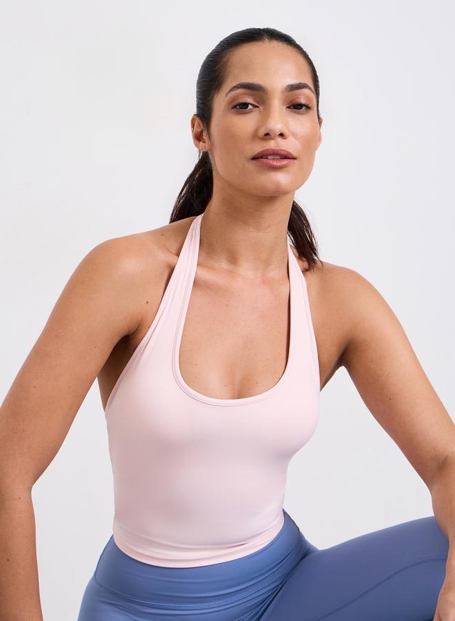 Take Two Pink Halter Neck Yoga Sports Vest with Padded Cups - Image 1