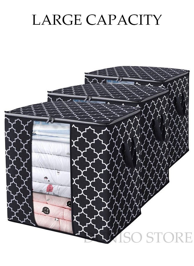 DUNISO - 3-Piece Large Capacity Foldable Storage Bag with Clear Window Clothes Storage Bins Storage Containers with Durable Handles Thick Fabric for Blanket Comforter Clothing Bedding - Image 1
