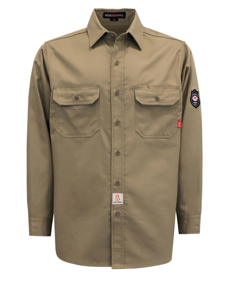 BOCOMAL FR Shirts 6.25oz Light Weight Summer Welding Shirts Flame Resistant Shirt Khaki Men's Fire Retardant Shirt